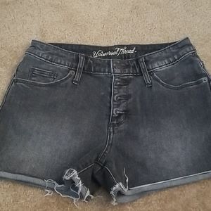 Faded was black denim shorts